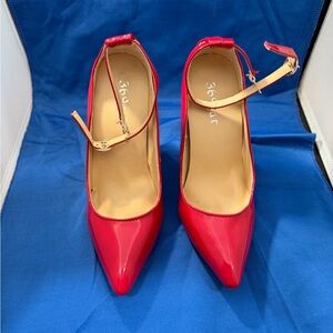 Red Patent Leather Pointed Toe Stiletto Heels AnvkleStrap Size 37